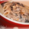 Penne aux noix, sauce aux champignons