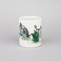 Chinese porcelain famille verte, wucai brushpot, bitong, Kangxi period, 1662-1722