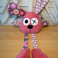 Doudou lapin rose et gris - personnalisé