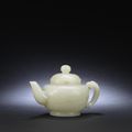 A magnificent very pale green jade teapot and cover, 18th-19th century