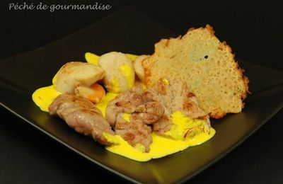 Duo de ris de veau et Saint-Jacques sauce safran