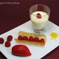 Pannacotta au citron, croustillant de framboises et son sorbet d'après Daniel Stein