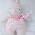 Doudou Peluche Lapin Rayures Rose Et Blanc Echarpe Jemini Luminou