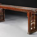 A long red-lacquer recessed-leg trestle table (qiaotouan), 17th century