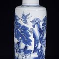 A very large blue and white porcelain rouleau vase, China, Kangxi period