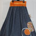 46/48 sarouel court coton lin jean bleu printemps été original femme ronds orange pois fleurs