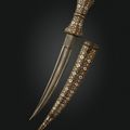 A dagger (khanjar) with exceptionally fine silver and brass-inlaid hilt and scabbard, Bidar, Central India, 17th century