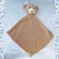 Doudou Peluche Ours Plat Beige Marron Noeud Rayures Blanc Vert Marron CMI Playkids