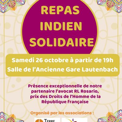 Repas indien solidaire Samedi 26 octobre à 19 h