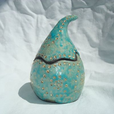 Boîte bleue cuisson raku dorée à la feuille