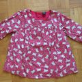 Tunique rouge foncé motifs points blancs et chats - Baby Gap - 3 ans - 4 euros -