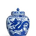 A massive blue and white 'dragon' jar and cover, Mark and period of Jiajing