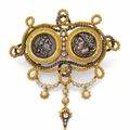 Eugène & Henri Revillon, Broche ornée de deux monnaies grecques de Syracuse et Carthage, vers 1860 
