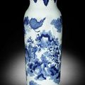 A blue and white cylindrical vase, rolwagen. Circa 1640