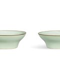 A pair of celadon-glazed ogee dishes, Qing dynasty, 18th century, Jingweitang zhi marks