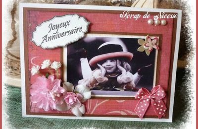 Carte d'anniversaire shabby chic rose