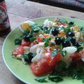 Salade chou-fleur, tomates et la sauce soja sucrée.