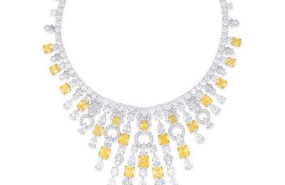 Graff. Fancy Intense Yellow diamonds art deco style necklace