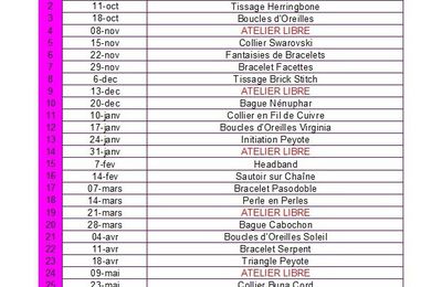 PROGRAMME DES ATELIERS POUR LA SAISON 2014 - 2015