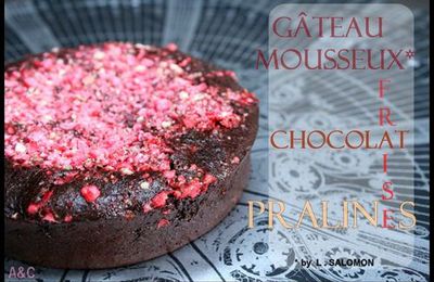 ** la recette du merveilleux gâteau fondant/mousseux au chocolat de L.Salomon avec de la fraise et des pralines rose !**