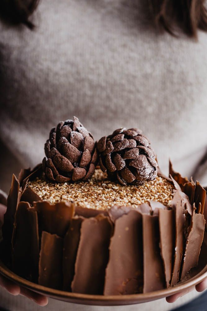 gateau de Noel, christmas cake, genoise noisettes, chantilly vanille, repas de noel, dessert de noel, léger, facile, feuille en chocolat, pommes de pin brownies au chocolat