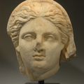 Important greek marble veiled head of a goddess. 4th Century BC