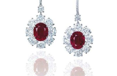 A superb pair of ruby and diamond ear pendants
