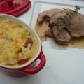 Rôti de porc au miel et gratin de topinambours