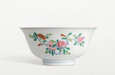 A fineley painted Doucai 'Sanduo' bowl. Yongzheng Mark And Period