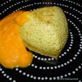 petits flans de brocolis et coulis carottes-gingembre