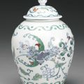 A rare and unusual doucai 'Phoenix' jar and a cover, Yongzheng mark and period