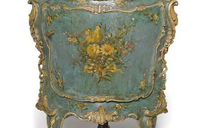 A Rococo polychrome painted encoignure, Venice, mid 18th ct
