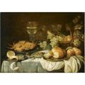 Pieter Claesz (Berchem 1597/8 - 1660/1 Haarlem), Still life with a roemer, a crab, a half-peeled lemon, and a bread roll...