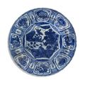 A blue and white 'Kraak' 'birds and flowers' dish, Ming dynasty, Wanli period