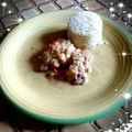 Lotte sauce mauresque accompagnée de sa timbale de riz pilaf