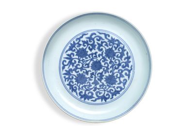 A blue and white 'lotus' dish, Mark and period of Jiajing