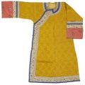 A yellow brocade woman's informal robe with embroidered bands, Late Qing dynasty