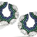 Pair of 18 Karat Gold, Silver, Diamond, Sapphire and Emerald Earclips, JAR, Paris, 1998