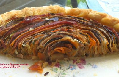 Tarte spirale aux légumes marinés à l'huile épicée