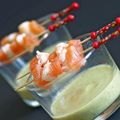 Crevettes, saumon fumé et courgettes  pour des verrines et des brochettes apéritives