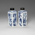 A pair of blue and white rectangular jars, Kangxi