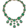 Silver-topped gold, emerald and diamond necklace, fisrt quarter 19th century