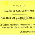 PROCHAIN CONSEIL MUNICIPAL LE VENDREDI 4 DECEMBRE