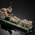 Agate and Multi-gemstone Music Box-"Hamster with Mice with Harvest Cart"-Playing "Happy Birthday to You" By Manfred Wild, Idar-O