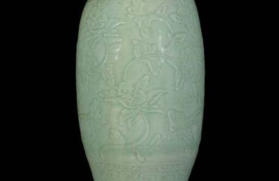 A Longquan celadon carved baluster vase, Ming dynasty, 15th century