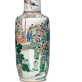 Vase rouleau en porcelaine de la famille verte, Chine, dynastie Qing, époque Kangxi (1662-1722)