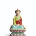 A Rare Famille Rose Figure of a Seated Ksitigarbha, China, Qing Dynasty, Qianlong Period (1736-1795)