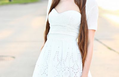 White bralet, lace flared skirt and cardigan