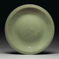 A large Longquan celadon carved dish, Ming dynasty, 15th century
