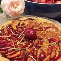 Tarte aux prunes "Coeur de Lion de Morettini", ses confiottes de framboises et pêches / mûres et son sablage rhum vanille !